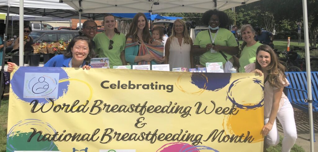Image of the Breastfeed Orange NC team and text: Celebrating World Breastfeeding Week & National Breastfeeding Month