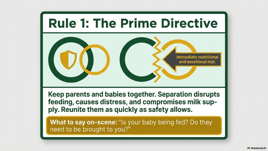 Playbook page for Rule 1: keep parents and babies together